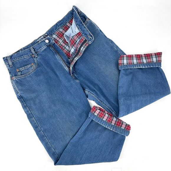 GAP Denim - *Vintage Y2K Gap Loose Fit Plaid Flannel Lined Jeans Chore‎ Worn Size 22 SHORT